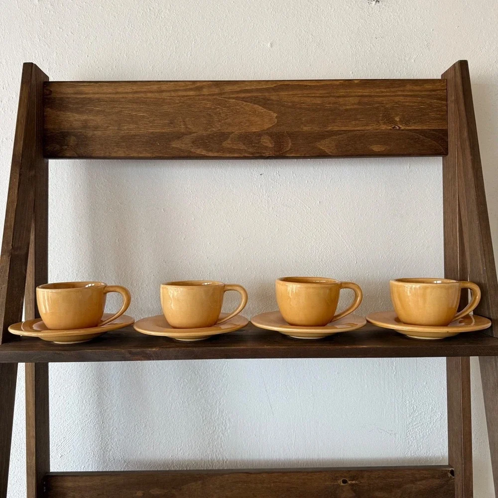 Vintage Pottery Barn Sausalito Amber Espresso Cup Saucer Set 8pc Mexico